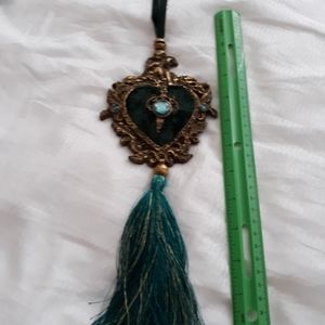 Deep aqua angel theme heart hanging deco with tassel